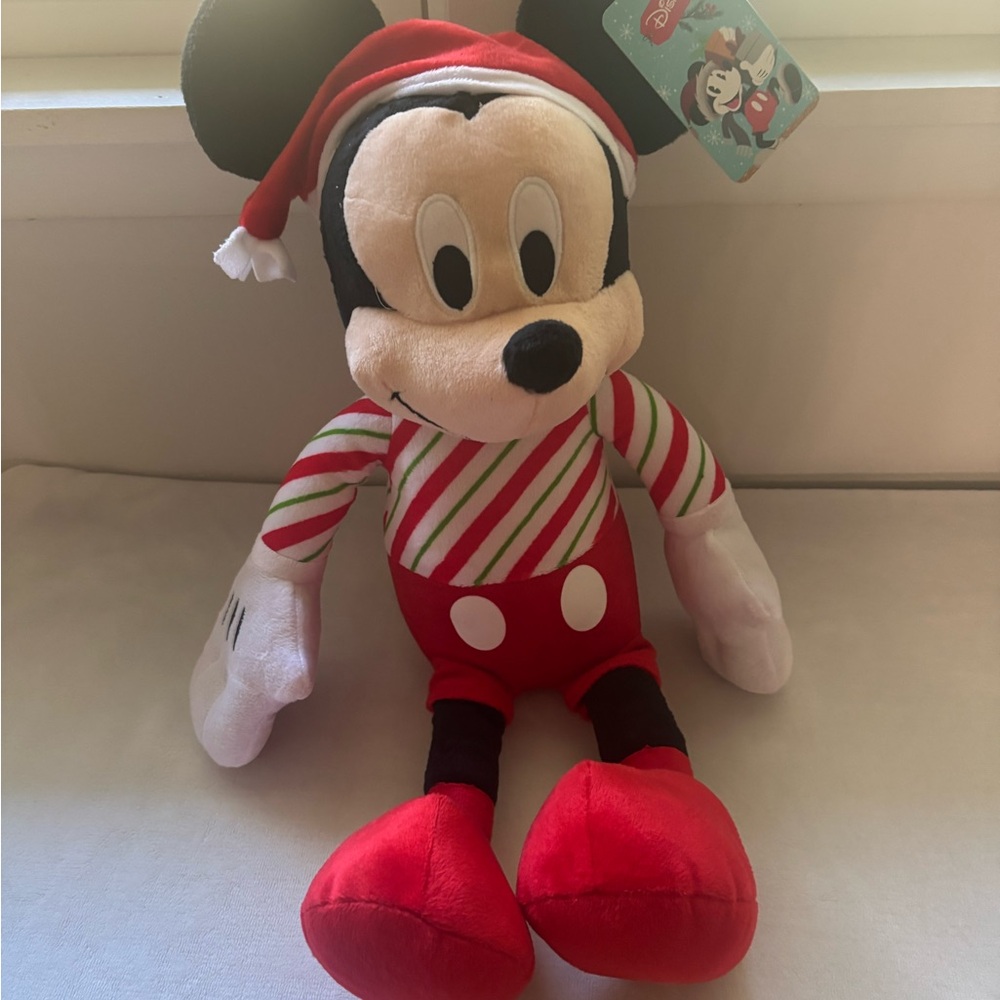Disney Mickey Mouse Striped Holiday Plush - Red, White, and Black - Picture 1 of 3